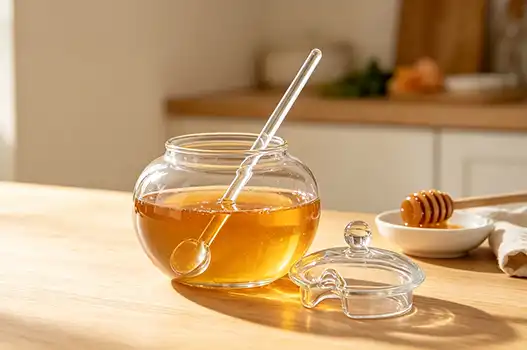 Glass Honey Jars with Glass Stirring Stick for Home Kitchens